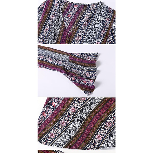 BOHO Womens Summer Long SLEEVE FLIRTY Sexy WRAP Maxi Dress *NEW* - Picture 9 of 10